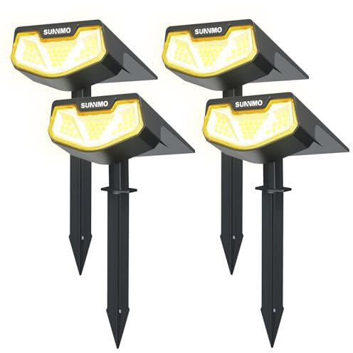 SUNNMO 4 Pezzi Faretti Solari a LED da Esterno, Lampade Luci Solari da Giardino Potenti 3 Modalità 32 LED IP65 Impermeabile Luce Faretto LED da Esterno Solare per Giardino Piante Albero Luce Calda