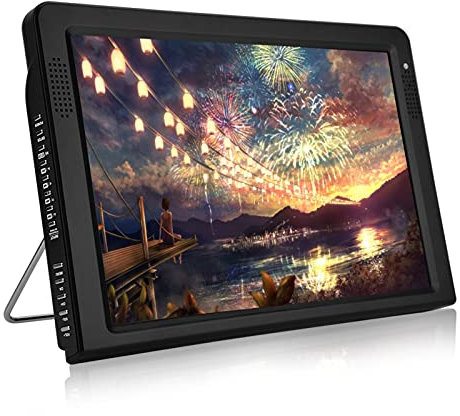 Televisore Portatile, da 12.1 Pollici Piccolo TV LED Display TV per auto Portatile 1080P HD, con 1500mA Batterie Ricaricabili e Antenna per viaggiare da letto, Cucina, Caravan, Supporto TV Analogica