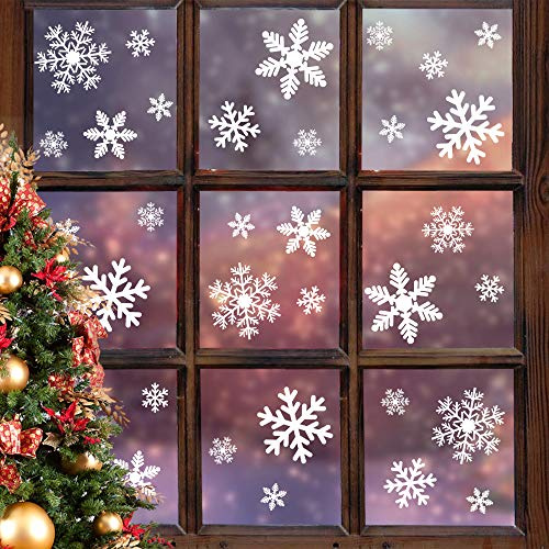 LUDILO 135Pcs Christmas Window Clings Snowflakes Window Decals Static Window Stickers for Christmas Decorations Windows Décor Ornaments Xmas Party Supplies Thanksgiving Party Décor
