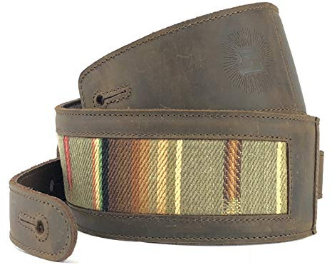 Anthology Gear Southwest Inspired Full Grain Leather Guitar Strap - For Electric, Acoustic, and Bass Guitars - El Camino (Whiskey Brown with Saddle Fabric, 2 Width)