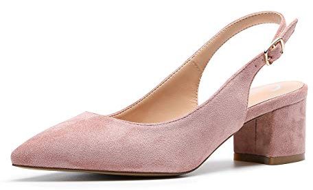 Castamere Women's Slingback Mid Block Chunky Heels Pumps Slip on Pointed Toe Court Shoes 2 in Heeled Suede Pink Pumps EU 41.5