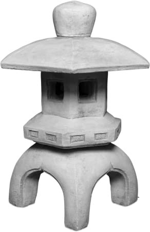 gartendekoparadies.de Oki-Gata japanische Steinlaterne, H. 37 cm, 10 kg, Grau, frostsicher aus Steinguss für Außenbereich