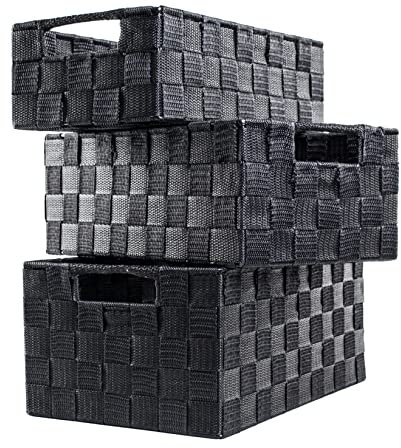 Storage Baskets, 3 Pack, Grey, Large Storage Baskets Sets, Woven Boxes for Home, Kitchens, Offices, Cupboards, Bathrooms, Shelves, Boxes