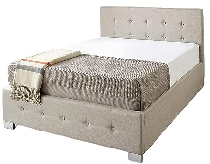 Aspire Beds Upholstered Storage Ottoman Bed Frames With End or Side Opening Ottoman Lift, End Opening, Beige Linen, 4ft Small Double 120 x 190