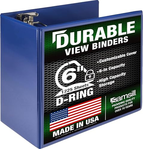 Samsill Durable 6 inch 3 Ring Binder, Made in USA, Locking D Ring 100% Recycled Chipboard, Blue