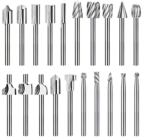 Wood Carving Bits Router Carbide Engraving Bits for Dremel Rotary Tools with 1/8 Shank, 20 Pcs HSS Different Burr Set to Meet Your Different Needs, Durable DIY Woodworking Rotary Tools Accessories