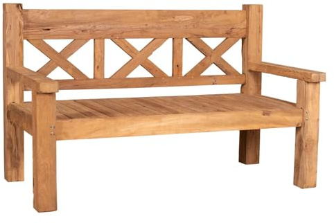 MR. DEKO® Gartenbank Rustique Teakholz | Holzbank mit Lehne | Friesenbank für draußen | 3-Sitzer 163x73x99 cm | Sitzbank Teak massiv & wetterfest für Garten Balkon Terrasse | Parkbank zum Relaxen