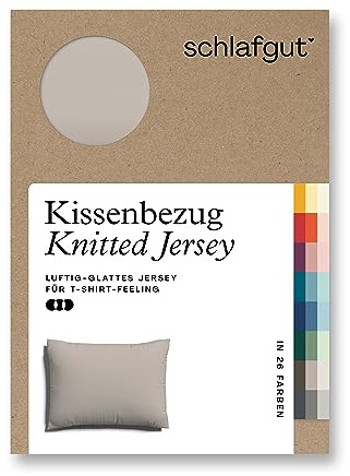schlafgut Knitted Jersey Kissenbezug 70x90 cm Sand Mid Uni weicher Premium Kopfkissenbezug einzeln, faltenfrei mit Elasthan