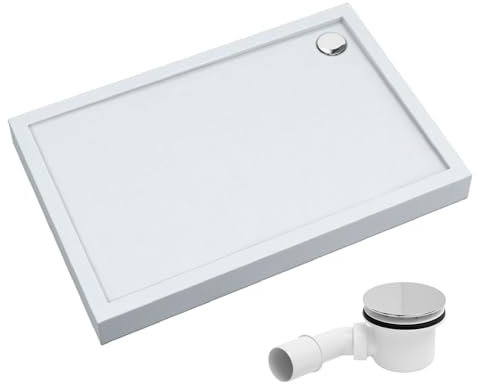 AQUABAD Duschwanne/Duschtasse | Komplettset Ultima mit LeakProtect Technologie Smooth White 80x100cm Rechteck | inkl. Ablaufgarnitur/Siphon Alcadrain A49CR