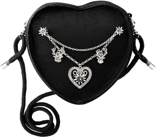 iZoeL Karneval Kostüm Accessorie Damen Mädchen Herztasche Karneval Accessories schwarz Trachtentasche in Herzform Bayrische Schultertasche Handtasche Praktische Karneval Tasche