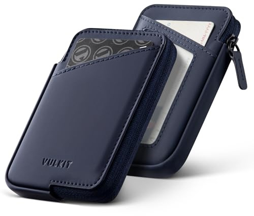 VULKIT Tarjetero Cuero con Bloqueo RFID y Cierre de Cremallera Billetera Minimalista Delgada para Tarjetas, con Capacidad para 10 Tarjetas y Billetes Doblados