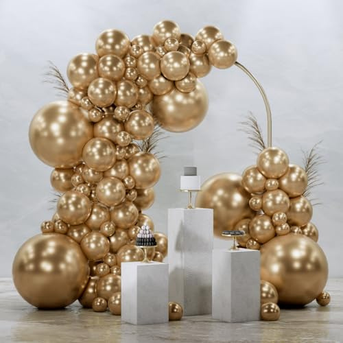 PartyWoo Metallic Gold Balloons 145pcs Different Sizes of 18 12 10 5 Inch Chrome Gold Balloon Arch Kit Garland for Birthday Graduation Baby Shower Wedding Bachelorette Party Decorations Gold-G127