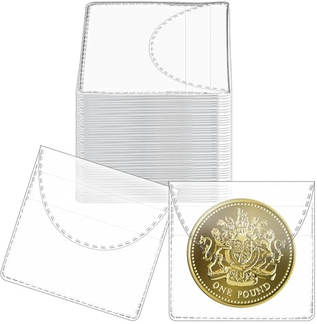 Aphumedc 50 Pcs Single Pocket Coin Sleeves, 2.2 x 2.2 Inches Clear Coin Collector Plastic Holders Individual Small Specie Storage Protector for Jewelry Currency Collection