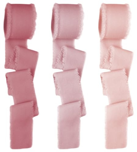 ZILZUFA Nastro in Chiffon Serie Rosa Nastro con Fiocco Nastro in Tessuto per Matrimoni 15 m x 30 mm