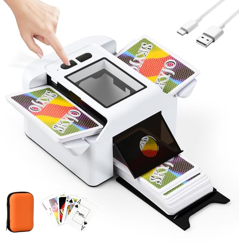Mapille Barajador de Cartas Automático,Mezclador de Cartas Eléctrico,Card shuffler para 1-2 Barajas,Automático y Manual,Recargable 2400mAh,para Póquer Blackjack Texas Hold'em (Blanco)