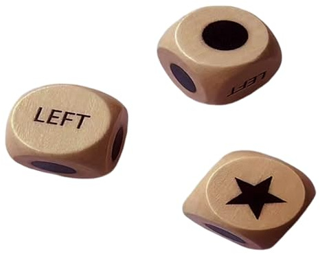 Left Right Centre Dice Game, 3 Pcs 16mm 6 Sided Wooden Dices with Instructions, Easy to Store Standard Size Right Left Centre Dice Games