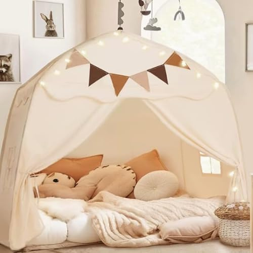 Tienda de cúpula extra grande plegable para interiores y exteriores, 150 x 100 x 150 cm, tienda portátil para interiores con ventanas, banderas y luz de estrella