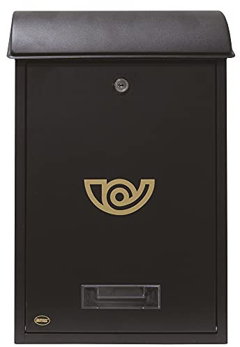 Amig - Buzón Exterior Modelo 2 - Acero Resistente - Ranura para Cartas DIN-A4 - Cerradura con Llave - Instalación Sencilla - Bocacartas para Pared - Negro - 40x25x10 cm - Metal