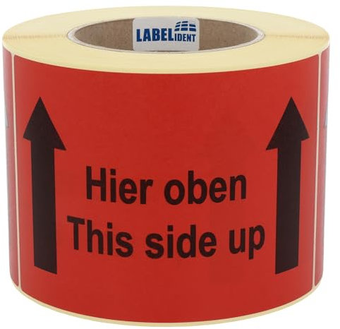 Warnetiketten 150 x 100 mm - Paket Aufkleber Hier oben/This side up - 500 Versandaufkleber auf 1 Rolle(n), Papier selbstklebend