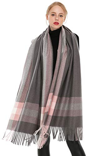 Longwu Women Soft Cashmere Wool Scarf Large Pashminas Shawl and Wrap Warm Stole Blanket Grey