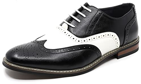 Men's Two Tone Spectator Wingtip Perforated Lace Up Oxford Dress Shoes ALEX-08 (Black White, US Footwear Size System, Adult, Men, Numeric, Medium, 11)
