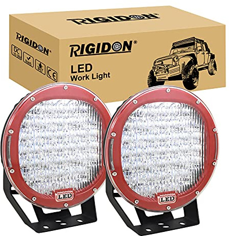 RIGIDON 2x Rund LED-arbetslampa 9 tum 225W strålkastare 12V 24V röd