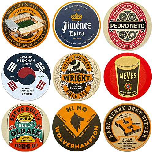 Boot & Ball Wolves FC Beer Mats, Set of 9 Coasters, Football Fan Gift