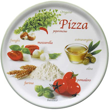 MamboCat Piatto per pizza Napoli Green I Ø 32 cm – Grande I Piatto con motivi & scritte I Decorato I per pizza o da posizionare I Porcellana