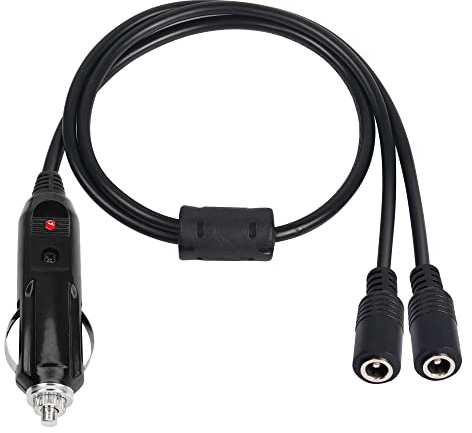 PNGKNYOCN Car Cigarette Lighter to 2 DC 5.5 x 2.1mm Plug Power Adapter,Male to Female 12v dc car Charger to Dual DC Breakout Cable for Dual Screen Portable DVD Player(2FT)