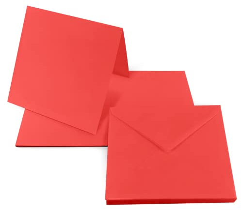 Netuno 25 Klapp-Karten blanko mit Umschlag Doppelkarten Rot + 25 quadratische Briefumschläge 14 x 14 cm Rainbow Karten Set mit Kuvert Karteikarten gefaltet + Umschläge quadratisch Papeterie Rot