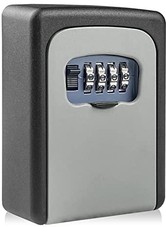 Newpop cassetta di sicurezza con codice a 4 cifre, cassetta portachiavi impermeabile e antiruggine, cassaforte per chiavi con combinazione parete per casa, garage, scuola, palestra (grigio)