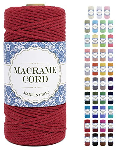Uiopa Corde Macramé 3mm x 100m Ficelle Macramé Naturel Cordon Coton Fil Macramé 3mm Cordelette pour Suspension Murale Tressée de Plante Rideau Bricolage Décoration Intérieure Boho (Rouge)