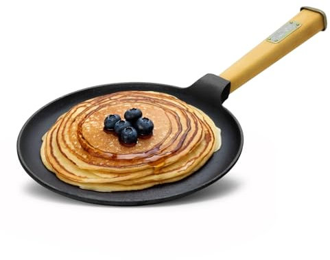 4BIG.fun Padella per pancake, Ø 24 cm, in ghisa per crepes/frittelle, padella per omlette, padella per frittelle, padella per crêpes, padella per crepe per tutti i piani cottura, con induzione