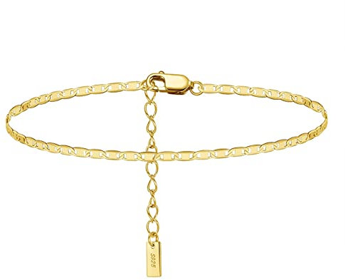 Beydodo Fußkettchen Mädchen Silber 925, Fußkette Verlängerung 2MM Bohnenkette Fußkettchen Urlaub Fußkette 26CM Gold für Damen