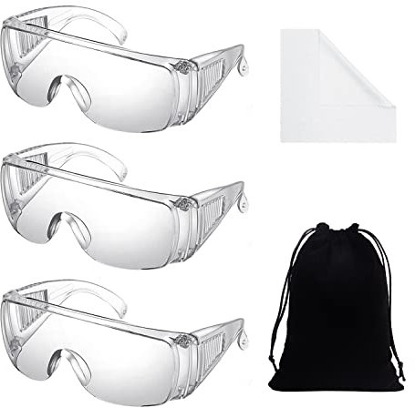PFLYPF 3 occhiali protettivi, con 1 custodia in flanella nera e 3 strati di panno bianco per occhiali di protezione antipolvere, sabbia e spruzzi d'acqua, occhiali di protezione antiurto