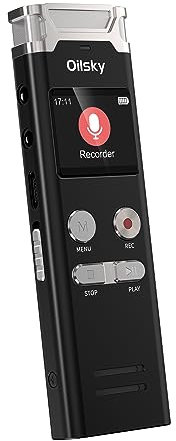 Oilsky 64GB Digitale Diktiergerät, 1536kbps HD sprachaktivierte Aufnahme mit Rauschunterdrückung, wiederaufladbares Diktiergerät mit Wiedergabe, tragbarer Mini-Audiorekorder für Besprechung mit MP3