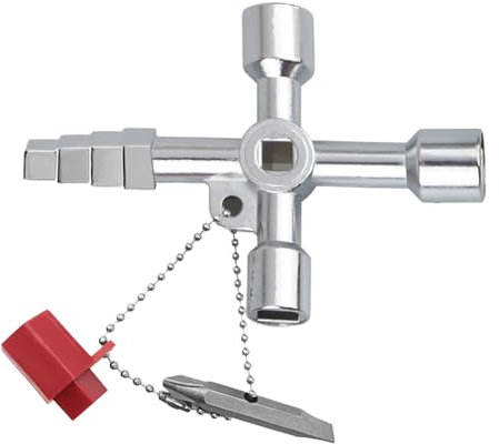 Simsky Llave de Utilidad Multifuncional de 4 Vías, Plateado de Útil Llave Cruzada Universal, Puede Utilizar para Contador Agua, Armario Eléctrico, Ascensor, Contador de Gas, Válvulas