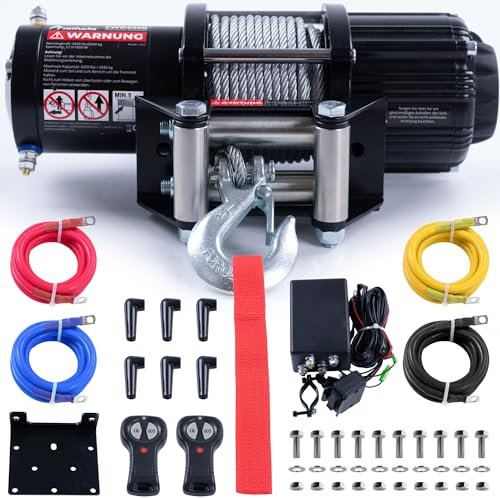 ROTFUCHS Elektrische Seilwinde 12 Volt - 4500 lbs Motorwinde Seilzug, mit Montagehalterung und Fernbedienung, Power Offroad Winde 2041 kg, ATV UTV kompatibel, Stahlseil