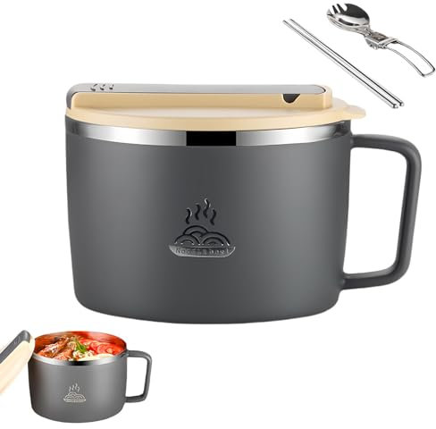 Tazón De Ramen De Acero Inoxidable,1300ml Cuenco De ramen Instantáneo Con Tapa,Cuenco Instantáneo Para Fideos Con Palillos Y Cuchara,Cuenco De Ramen Con Tapa Para Sopa Fideos