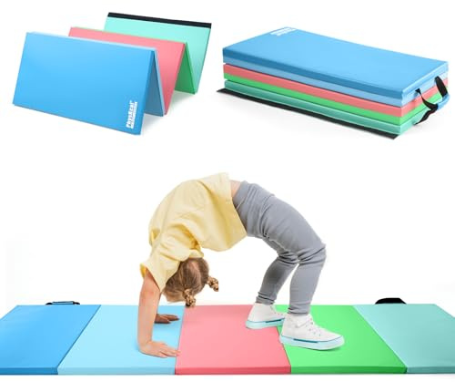 PhysKcal Esterilla de 5 paneles multicolor plegable para el suelo blando, esterilla de gimnasia, con asas de transporte, esterilla deportiva para jugar, para niños, acolchado para Activity Play