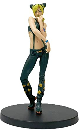 Jiumaocleu Cujoh Jolyne Figura Statua, 17 CM Anime Figura Modello con Base Rotonda, Figura di Manga Cartoon Scultura Fatto a Mano Da Collezione Desktop Display Decorazione