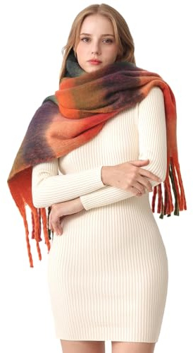 HOTIAN Sciarpa da donna invernale, calda, colorata, spessa, oversize, a quadretti, morbida e calda