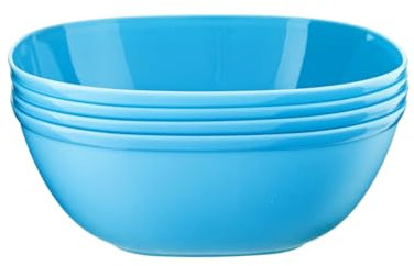 HOMESHOPA Blue Plastic Square Cereal Bowls, 4 Pack Party Serving Bowls, Reusable Tableware, Unbreakable, Microwave, Dishwasher & Freezer Safe