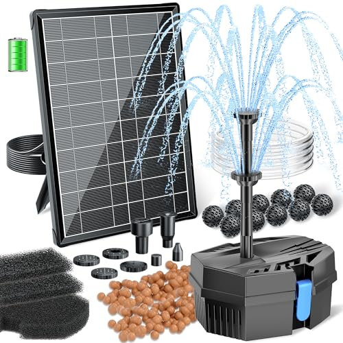 Biling Filtro solar para estanque de 8 W con bomba, 405 l/h, filtro solar con batería, manguera de 1,5 m, 10 boquillas, para jardín, estanques, fuente solar para exteriores, agua limpia que mantiene a