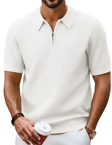 PJ PAUL JONES Polo para hombre de manga corta de punto polo con cremallera 1/4 Camisetas, Blanco, L