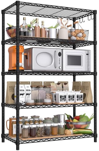 PrimeZone Wire Metal Storage Shelves - 5 Tier Adjustable NSF-Certified Heavy Duty Garage Shelving Unit Organizer Rack, Steel Utility Shelf for Kitchen, Pantry, Closet, 35.5 W x 14 D x 72 H, Black
