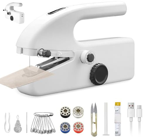 WDKXCN Handheld Sewing Machine, Mini Hand Sewing Machine, Portable Sewing Machines with USB/Battery Powered, Electric Sewing Machines with Sewing Accessories for Fabrics, Clothes
