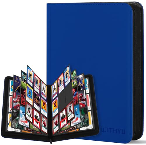 WITHYU Álbum de Colección de Cartas 9 Bolsillos - Capacidad para 540 Cartas, Carpeta Impermeable y Antigolpes para Cartas con Inserción Lateral para TCG/Juego/Deportivas (Azul Oscuro)