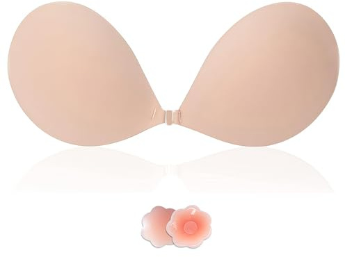 Lnmyic Reggiseno Invisibile Reggiseno Adesivo Push up Coppe Adesive Seno Push Up Copricapezzoli Invisibile Schiena Scoperta Nuda Senza Spalline Silicone Riutilizzabile Traspirante Sticky Bra