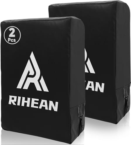 RIHEAN Martial Arts Kicking Shield Pad for Muay Thai, Taekwondo Football, Basketball, Hockey Training, 12x16in Denser Foam High-Density PU Leather Cover - Blackx2